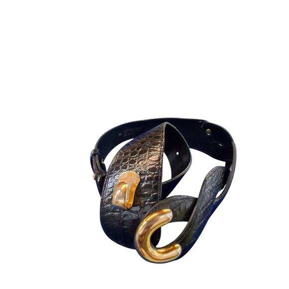 Vintage JULIUS RESNICK Black Leather Belt Women's size 33" Croc Print Old Money - Picture 4 of 10